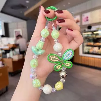 Tulip Phone Charm Strap Graffiti Butterfly Phone Lanyard Durable Purse Bag Pendant зелёный