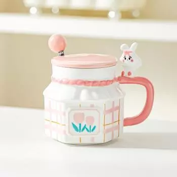 Tulip Rabbit Flower Couple Mug Creative High Value Home Office Ceramic Cup Coffee Cup with Lid 301-400ml