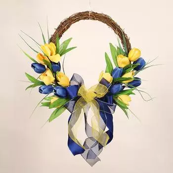 Tulip Spring Wreath For Front Door Summer Wreath For Front Door Yellow & Blue Artificial Flowers Summer Wreath Farmhouse Decor