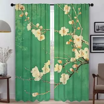 Tulle for Bedroom Blossom Branches Extend Curtains for Living Room Curtain Home Interior Curtains 2 Pieces Halloween Decoration W50xH70cmx2pcs-CL