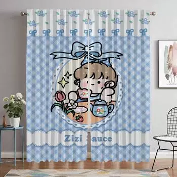 Тюль для спальни милые девушки противомоскитные шторы 2 шт современные шторы для гостиной украшение на Хэллоуин оконные шторы W50xH70cmx2pcs-CL