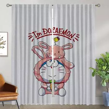 Tulle for Bedroom Doraemones Kitchen Curtains 2 Pieces Halloween Decoration Elegant Room Curtains Living Room Curtain Shades W50xH70cmx2pcs-CL