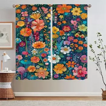 Тюль в кухонных занавесках цветы после дождя прозрачные занавески для салона 2 шт затемняющие шифоновые занавески для детской комнаты W50xH70cmx2pcs-CL