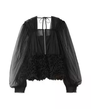 Tulle Ruffle Peplum Blouse RWFT251070 BLK [Fur Fur] Women s чёрный