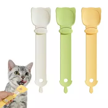 Tulle Spoon Cat Set of 3 Operable with One Treat Easy to Easy to Cat Suitable for All Pet Easy Concave Storage White Yellow Green Feeder, 3, Colors,