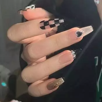 Tulshop Искусственные ногти в клетку в клетку для подростков с кончиками, 2 шт., NAIL-N291