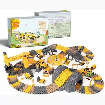 TUMAMA 258 шт., строительные гоночные треки, автомобильные игрушки с 2 электромобилями, STEM Building, гибкие гоночные автомобили, наборы треков для грузовиков для малышей Package:25.5*35.6*12.5cm