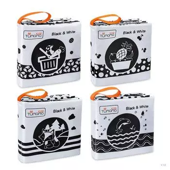 TUMAMA Высококонтрастные детские игрушки, 4 упаковки, черно-белая детская книжка с 4 подвесками с морщинистым звуком, скрипучая игрушка, мягкая детская книжка 12.5*12*3.2cm