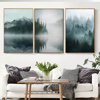 Туманный лес, настенная живопись на холсте, постер и принт, природный пейзаж, скандинавский стиль, украшения, фотографии, современное украшение для дома 21x30cm No Framed