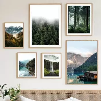 Туманный лес, настенная живопись на холсте, скандинавский постер и принт, природный пейзаж, скандинавское украшение, картина, современный домашний декор 21x30cm No Framed
