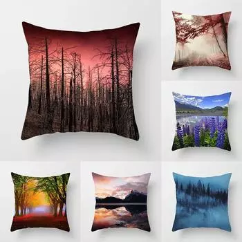 Туманный лесной пейзаж с принтом, наволочка, украшение для дивана, автомобильное офисное сиденье, подушка для комнаты, дома 40x40cm