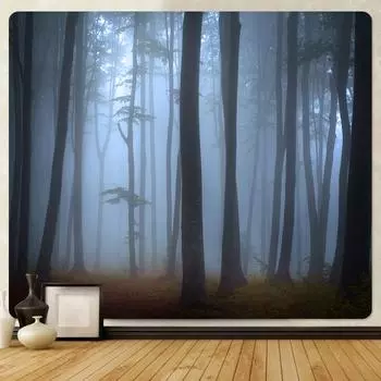 Туманный примитивный лесной гобелен, психоделическая сцена, художественный гобелен, хиппи, богемное украшение, эстетика комнаты, украшение дома 100X75CM