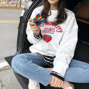 Tumblr Harajuku Kawaii Клубничная толстовка с капюшоном и буквами для женщин Kpop шикарные милые розовые толстовки теплая толстовка повседневный топ для девочек S чёрный