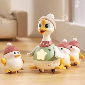 Tummy Time Гусиная семейная игрушка Ходячая игрушка-мать-гусыня с музыкальным светом Развивающие электрические светящиеся качели Ползающая игрушка-утка A