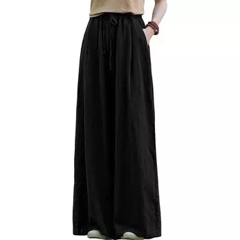 [Tunatch] длинные брюки хлопок лен ветер льняные брюки широкие брюки Расслабляющие с карманом весна лето осень дамы льняной стиль широкие брюки лен хлопок