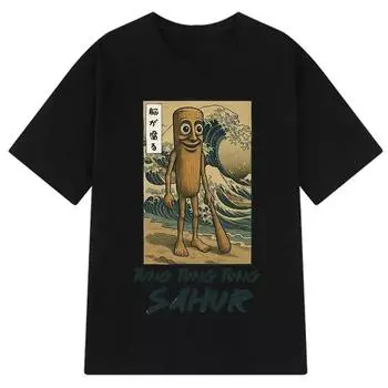 Тунг Тунг Тунг Сахур Маразм Футболка Смешной Мем с Бейсбольной Битой Итальянский Маразм Футболка Японский Стиль Унисекс Футболки S
