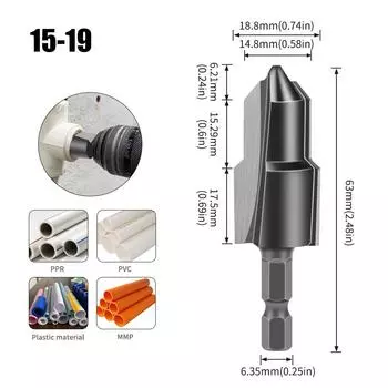 Tungsten Steel Alloy Lifting Drill PPR/TPR Water Pipe Repair Drill Including Mouth Pagoda Drill Bit Chamfering Device 20/25/32 Mm Alloy Lift Drill 15-19
