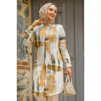 Туника-хиджаб верблюжьего цвета с узором 11690c