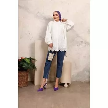 Туника из хлопкового гребешка с вышивкой и жемчугом