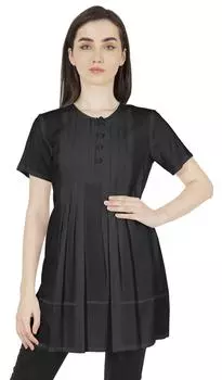 Туника Moomaya, однотонная, с полупуговицами, для женщин, повседневная, с круглым вырезом, базовая, плиссированная, длинная 3XL чёрный
