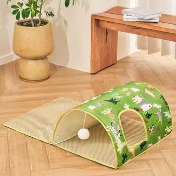 Туннель Catwo, летний прохладный коврик, летняя кошачья кровать, домик для кошек, игровой и спальный домик для питомцев, универсальная вилла Four Seasons green mat tunnel