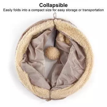 Туннель для кошек, складной плюшевый канал, складная замшевая обучающая игрушка с игровым мячом, игрушки для кошек, товары для щенков в помещении серый