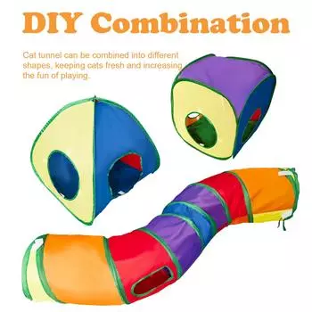 Туннель и кубики для кошек, живущих в помещении, с игровым мячом, складная интерактивная палатка для кошек с смотровым отверстием и кубиками разноцветный