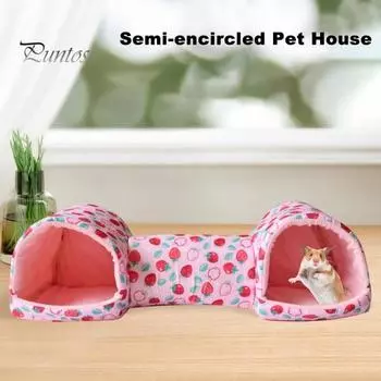 Туннельная кровать для мелких животных, плюшевая кровать-гнездо для хомяка, уютное убежище для морской свинки, теплые игрушки для кроликов, аксессуары для клетки для котят, хорьков, кроликов, ёжиков розовый