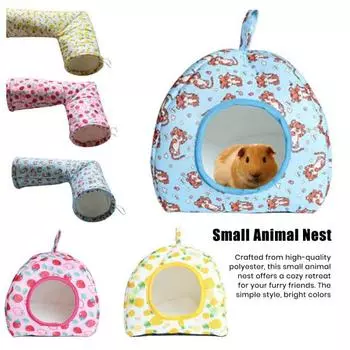 Туннельная кровать для мелких животных, убежище для морских свинок, пещера для хомяков, плюшевое успокаивающее гнездо, клетка, аксессуары для морских свинок, ежиков, хомяков, кроликов 1 розовый
