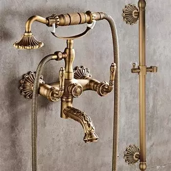 Tuqiu Antique Bathtub Shower Set Wall Mounted Bath Faucet Bathroom Cold and Hot White Bath and Shower Mixers Taps Brake