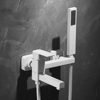 Tuqiu Black Bathtub Shower Set Wall Mounted White Rotatable Batht Faucet, Bideface, Bathroom Bath & Shower Mixer Tap Brass