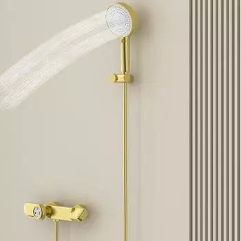 Tuqiu Brushed Gold Bathtub Shower Set Hot Cold White Bathroom Shower Faucet Gray Bathroom Waterfall Bath & Shower Faucet Brass