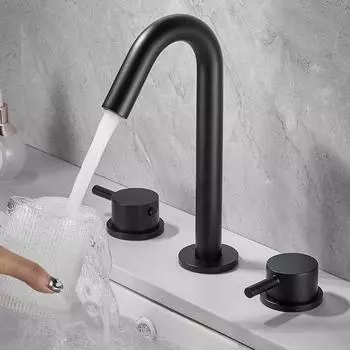 Tuqiu черный смеситель для раковины, полностью латунный хромированный смеситель для ванной комнаты, смесители для раковины, 3 отверстия, горячий и холодный водопадный кран, водопроводный кран