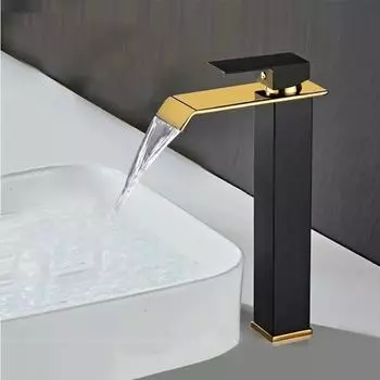 Tuqiu Gold and Black Смеситель для ванной комнаты Водопадный кран Смеситель для раковины Смеситель для раковины Смеситель для горячей и холодной воды