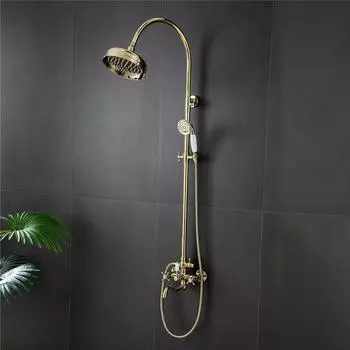 Tuqiu Gold Bathroom Shower Faucet Set Brass Bathroom Rainfall Shower Faucet Tap Brass Bath and Shower Faucet Set