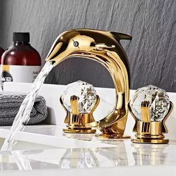 Tuqiu Gold смеситель для раковины Total Brass Nickel Dolphine смеситель для ванной комнаты Широкораспространенный смеситель для раковины 3 отверстия для горячей и холодной воды черный водопроводный кран