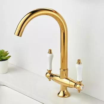 Tuqiu Gold смеситель для ванной комнаты хромированный смеситель для раковины настенный смеситель для кухни кран для мойки горячая/холодная вода двойной ручкой кран для раковины латунный
