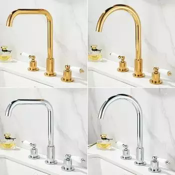 Tuqiu Gold смеситель для ванной комнаты латунный смеситель для раковины с широкими отверстиями латунный смеситель для раковины с двумя ручками на 3 отверстия для горячей и холодной воды кран