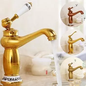 Tuqiu Gold смеситель для ванной комнаты, латунный смеситель для раковины, смеситель для холодной и горячей воды, кран для раковины с одной ручкой, монтируемый на бортике