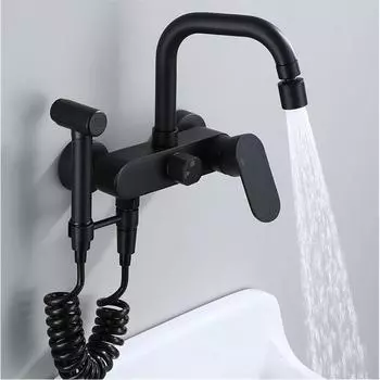 Tuqiu Kitchen Faucet With Spray Gun Swivel Kitchen Sink Mixer Tap Hot & Cold Wall Mounted With Spray Gun Rotating Sink Mixer