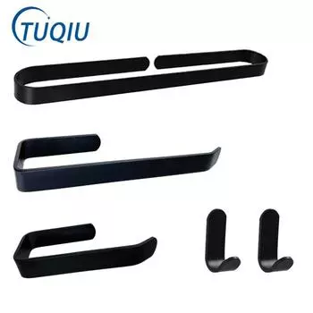 Tuqiu Nail Free Bathroom Hardware Black Towel Rail Bar,Towel Bar Paper Holder,Towel Hanger,Robe Hook Black Bathroom Accessory
