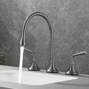 Tuqiu New Basin Faucet Brass Bathroom Widespead Faucet Mixer Tap Gray Wash basin Faucet Lavotory Faucet Rotation Three Holes