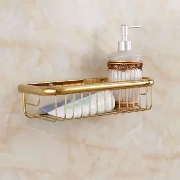 Tuqiu Полка для ванной комнаты Настенная полка для хранения вещей в ванной комнате Полка из золотой латуни Полка для душа для ванной Держатель для шампуня Угловая полка