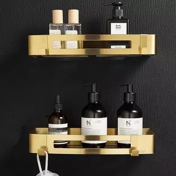 Tuqiu Полка для ванной комнаты Настенный держатель для хранения вещей в ванной Угловая полка Полка для душа из нержавеющей стали с матовым золотом