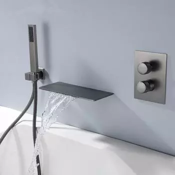 Tuqiu Серый комплект смесителей для ванны и душа, латунный смеситель для ванны с водопадом, смеситель с ручным водопадным краном для ванны серый
