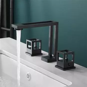 Tuqiu смеситель для раковины черный латунный смеситель для ванной комнаты с широким отверстием, смеситель для раковины с двумя ручками для горячей и холодной воды светло-зеленый