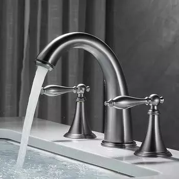 Tuqiu смеситель для раковины латунный серый широко расставленный смеситель для ванной комнаты антикварные смесители для раковины 3 отверстия кран для унитаза кран для горячей и холодной воды