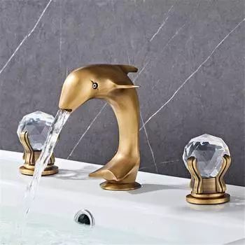 Tuqiu Смеситель для ванной комнаты Антикварный смеситель для раковины Латунный широко распространенный смеситель Роскошный смеситель для раковины Горячая и холодная душевая комната Смеситель для раковины