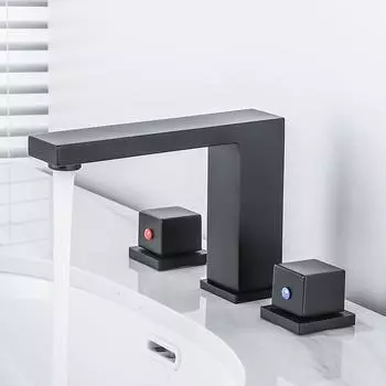 Tuqiu смеситель для ванной комнаты черный широко распространенный смеситель для раковины хромированный кран роскошный квадратный смеситель для раковины горячий и холодный душ кран для раковины