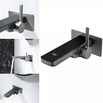 Tuqiu смеситель для ванной комнаты, латунный настенный серый смеситель для раковины, цифровой дисплей, смеситель для горячей и холодной воды, водопроводный кран белый